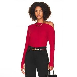 Free People We The Free Fuji Thermal Fiery Red Off The Shoulder Top size Large